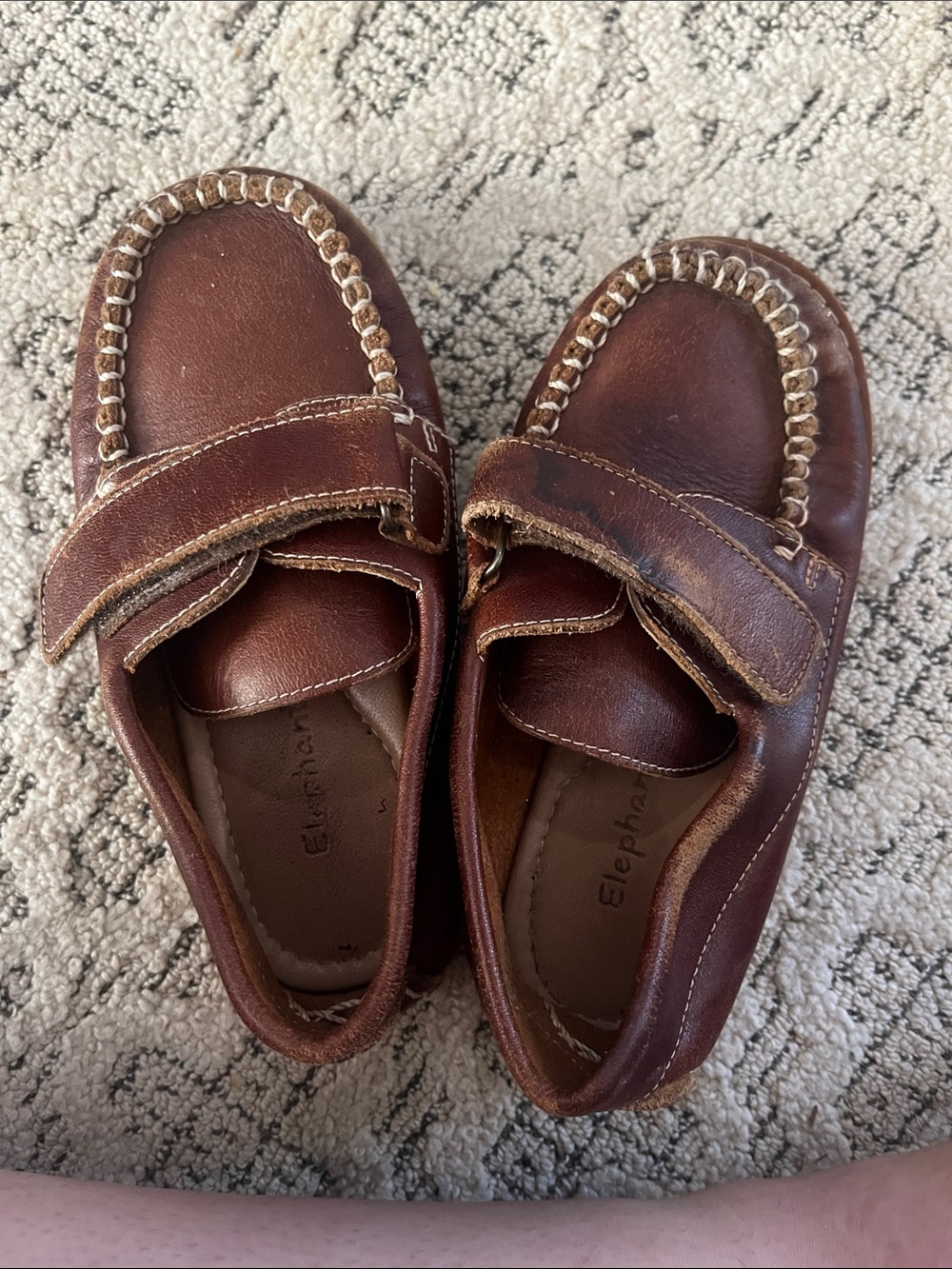 Elephantito Brown Leather Hook-and-Loop Moccasin Loafers